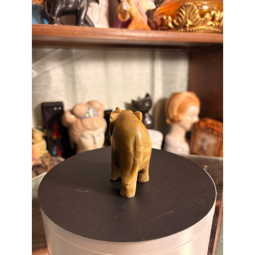 Vintage Hand Carved Stone Elephant Figurine Brown Marble Lucky Trunk Up Decor - Picture 7 of 7